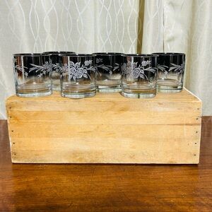 MCM Set of Six Vitreon Queens Lustreware Floral Etched Glasses